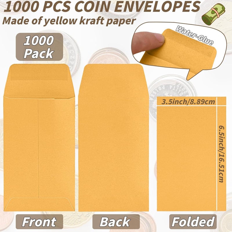 UZLU 1000 Pack Money Envelopes 3.5x6.5in Brown Kraft Small Cash Envelopes Small Parts Envelopes with Gummed Flap for Home and Office Use, Small Item Organizer - Image 2
